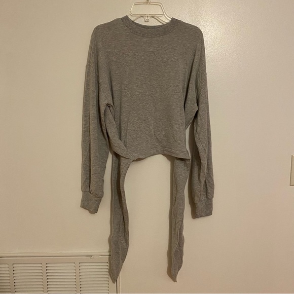 EUC Athleta Oasis Yoga Tie Back Sweatshirt Grey Heathered Size XXS Semi Fitted - Picture 5 of 5